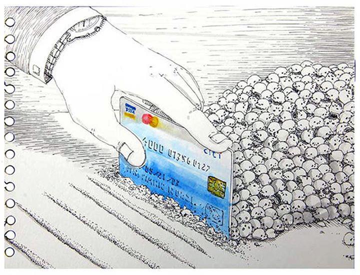 Credit Card Cutting Through Skulls