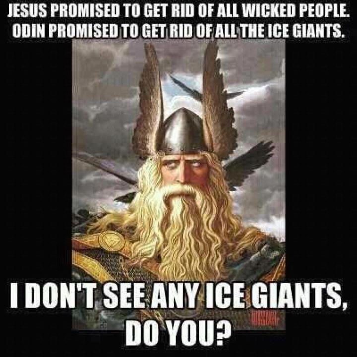 Odin defeated the ice giants, Jesus did not get rid of all the sinners