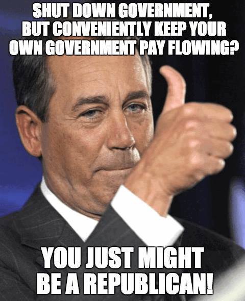 shuts down government, still gets paid